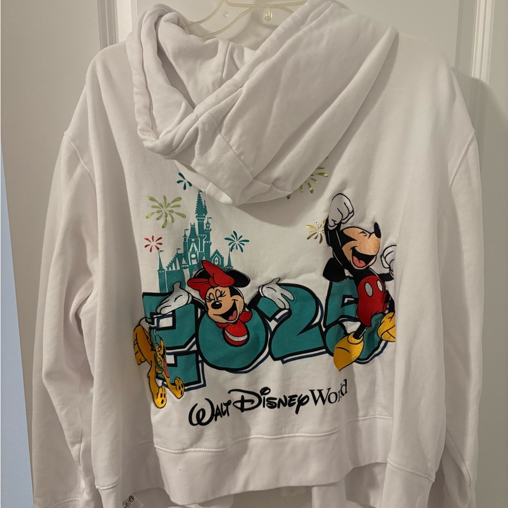 Disney White Hoodie with Mickey and Minnie 2025 Design